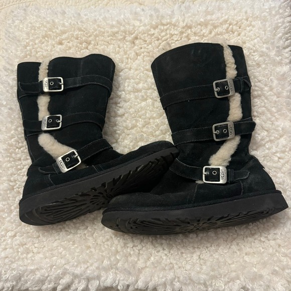 UGG Shoes - Ugg Black Suede Boots With Buckles and Zipper Closure  S5